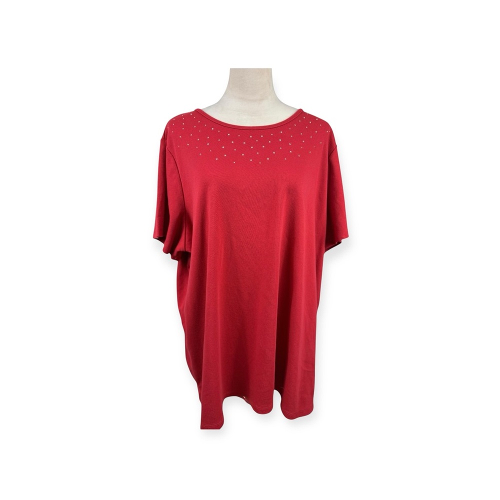 Quacker Factory red top with clear crystal beads size 3X